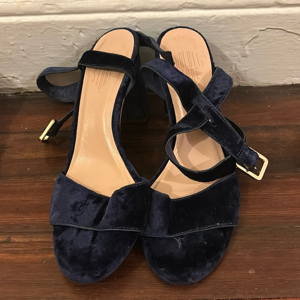 Blue velvet  2” heels, Charlotte Stone